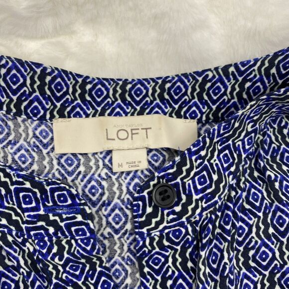 LOFT Ann Taylor Blue Geometric Medallion Dress M Sleeveless Mod Boho Mini - Picture 3 of 6